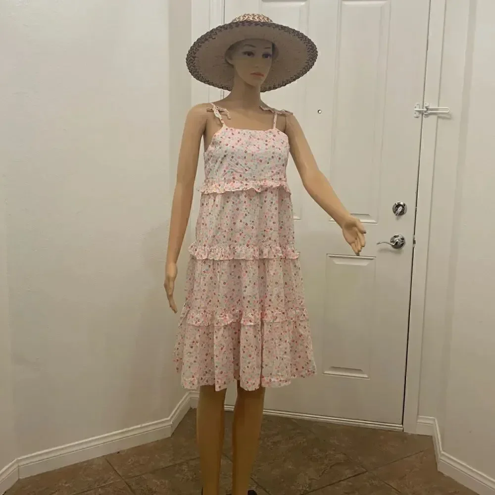 Crewcuts Girls Size 14 Made India Flower Print Ruffled Lined Summer Beach Dress